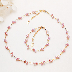 Золотой Ожерелья и браслеты из натурального пресноводного жемчуга, комплект украшений из латуни для женщин, золотые, 400 мм