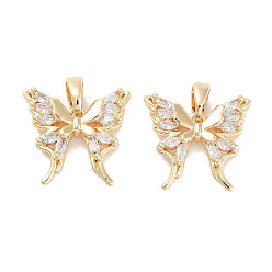 Настоящее золото 18K Латунные микро проложить кубического циркония подвески, без кадмия, без никеля и без свинца, бабочки прелести, реальный 18 k позолоченный, 15x16x3.5 мм, отверстие : 3x4 мм