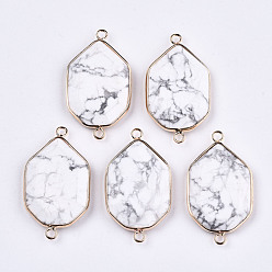 Howlite Natural Howlite Links Connectors, with Light Gold Tone Brass Findings, Faceted Polygon, 40.5x23x6mm, Hole: 2mm