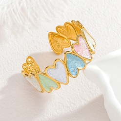 Золотой 304 манжеты браслеты из нержавеющей стали эмаль, сердце, золотые, внутренний диаметр: 2.01x2.03 дюйм (5.1x5.15 см)