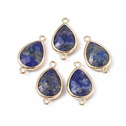Ляпис-Лазурь Соединители из натурального лазурита, с фурнитурой латунной золотого тона, слеза, 22x12x5 мм, отверстие : 1.6 мм