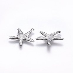 Stainless Steel Color 304 Stainless Steel Pendants, Starfish/Sea Stars, Stainless Steel Color, 22x20.5x2mm, Hole: 1mm