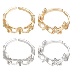 Платиновый & Золотой 12шт 2 цвета стойка покрытие латунь открытая манжета кольцо настройки, для полуполых бусин , долговечный, сердце, платина и настоящее 18 к позолота, внутренний диаметр: 18 мм, 6 шт / цвет