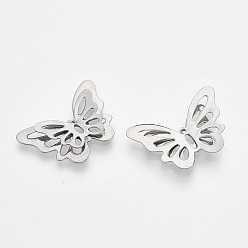Stainless Steel Color 201 Stainless Steel 3D Pendants, Butterfly, Stainless Steel Color, 17.5x25.5x3mm, Hole: 0.9mm