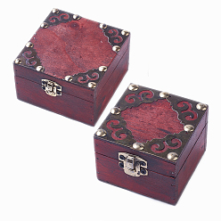 Dark Red Wood Jewelry Box, with Front Clasp, for Arts Hobbies and Home Storage, Rectangle, Dark Red, 7.8x6.9x5.3cm, 10.5x9.9x6.4cm, 2pxs/set