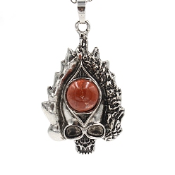 Красный Камень Натуральный красный яшма большие подвески, старинные латунные подвески с черепом серебристого цвета, 50x30x11 мм