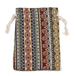 Colorido Bolsas de almacenamiento con cordón y estampado étnico de polialgodón, Rectángulo, colorido, 13.5~14x9.5x0.7 cm