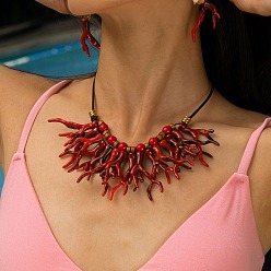 Темно-Красный Летние пляжные деревянные диски, акриловые кораллы и круглые подвески-нагрудники, с 304 концевыми цепями из нержавеющей стали, золотые, без кадмия, без никеля и без свинца, темно-красный, 16.14 дюйм (41 см)