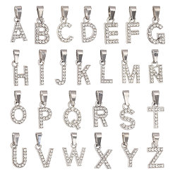 Platinum 26Pcs Alloy with Crystal Rhinestone Charms, Letter A~Z Charms, Platinum, 11~14x4~14x2~2.5mm, Hole: 3x5mm