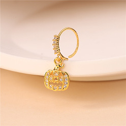 Золотой Носовые кольца-кольца с подвесками из прозрачного кубического циркония с латунным микропаве на тему Хэллоуина, золотые, внутренний диаметр: 8 мм