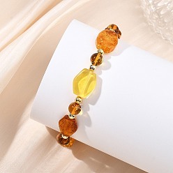 Янтарный Эластичные браслеты для женщин из натурального янтаря и немагнитных синтетических гематитовых бусин., круглые и самородки, внутренний диаметр: 1.97 дюйм (5 см)