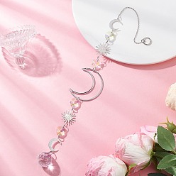 Платина Стекло каплевидное окно висит ловцы солнца, подвески из латуни в форме солнца и луны для наружного и садового декора, платина, 350 мм