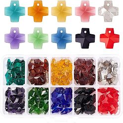 Mixed Color Transparent Glass Charms, Faceted, Cross, Mixed Color, 14x14x7mm, Hole: 1mm, 10 colors, 10pcs/color, 100pcs/box