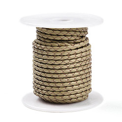 Светло-коричневый Плетеный шнур коровья кожа, кожаная веревка для браслетов, с хлопковой нитью внутри, загар, 4 мм, около 5.46 ярдов (5 м) / рулон