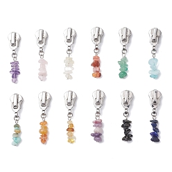 Платина 12 ползунки на молнии из легкого сплава, подвески с натуральными смешанными драгоценными камнями для багажа, чемодана, рюкзака, куртки, сумки, пальто, платина, 46~48 мм