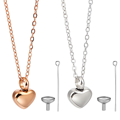 Oro Rosa & Color Acero Inoxidable 2 piezas 2 colores 304 collares de cenizas con urna en forma de corazón de acero inoxidable, con 2 bolsas 304 mini embudo de acero inoxidable, oro y acero inoxidable color rosa, 21.65 pulgada (55 cm), 1 pc / color