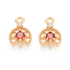 Настоящее золото 18K Кулон из циркония, полукруг со звездными подвесками, без никеля , реальный 18 k позолоченный, 11x7.5x3 мм, отверстие : 1.4 мм