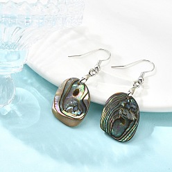 Stainless Steel Color 304 Stainless Steel Dangle Earrings, Nuggets, with Natural Paua Shell Pendants, Stainless Steel Color, 44x16~17mm