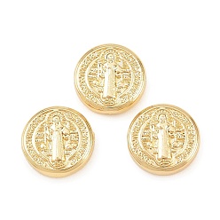 Настоящее золото 18K Латунные бусины, долговечный, плоский круглый с медалью святого бенедикта, стойки покрытие, без свинца и без кадмия, реальный 18 k позолоченный, 11x3.5 мм, отверстие : 1.2 мм