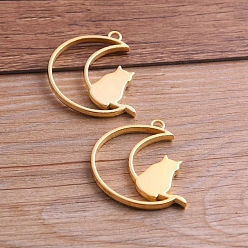Золотой 3 подвески из цветного сплава, изготовление ювелирных аксессуаров с покрытием своими руками, Луна и кошка, золотые, 41x35 мм