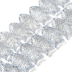 Светлый Стально-синий Гальванизируйте прозрачное стекло бисер нитей, гальваническое покрытие, рыба, светло-стальной синий, 8x15x5~6 мм, отверстие : 1 мм, около 49~50 шт / нитка, 15.75 дюйм (40 см)