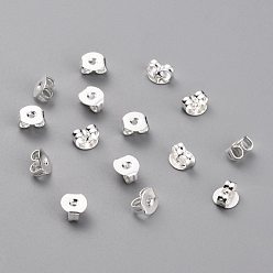 Посеребрённый Латунные фрикционные ушные гайки, серьги для серьги-гвоздики, 925 серебро покрытием, 5x5x3 мм, отверстие : 1 мм