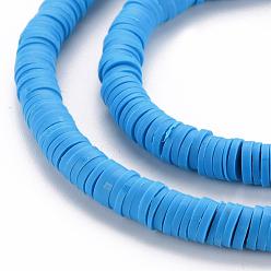 Deep Sky Blue Handmade Polymer Clay Bead Strands, Heishi Beads, Disc/Flat Round, Deep Sky Blue, 6x0.5~1mm, Hole: 2mm, about 320~447pcs/strand, 15.74 inch~16.92 inch