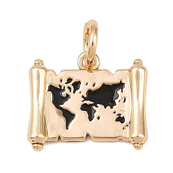 Black Travel Brass Enamel Pendants, Map Charms, Golden, Black, 13x14.5x2mm, Hole: 4mm
