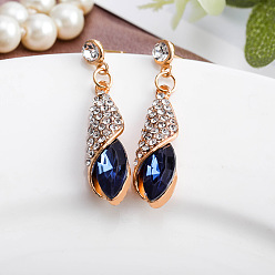 Сапфир Rhinestone сплава болтаться серьги, слеза, золотые, сапфир, 50 мм