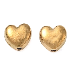 Real 18K Gold Plated 304 Stainless Steel Beads, Heart, Ion Plating(IP), Real 18K Gold Plated, 5x5x3mm, Hole: 0.9mm