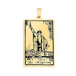 Golden 201 Stainless Steel Pendants, Laser Engraved Pattern, Tarot Card Pendants, Golden, The Magician I, 40x24x1mm, Hole: 8x4mm