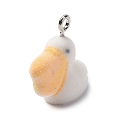Снежный Кулоны из флокированной смолы, утка, с железной платиной петлей, снег, 23x12x20 мм, отверстие : 2 мм