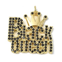 Настоящее золото 18K Латунные микро проложить кубического циркония подвески, чары королевы слов, долговечный, стойки покрытие, без свинца и без кадмия, реальный 18 k позолоченный, 27x26.5x3 мм, отверстие : 3.5 мм