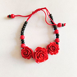 Красный Регулируемые браслеты из бисера киновари роза, фен-шуй энергетические браслеты для женщин, красные, 7-1/8 дюйм (18 см)