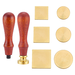 Mixed Shapes Cabezales de sellos de cera de latón en blanco para álbumes de recortes DIY, con mangos de sellos de cera de madera, dorado, formas mixtas, 20.5x20.5x14.5 mm, agujero: 7.5 mm