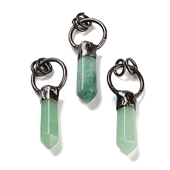 Зеленый Авантюрин Ограненные остроконечные подвески-пули из натурального зеленого авантюрина, латунные подвески-кольца с кольцами-прыгунами, Красная медь, 48~50x20x9~10 мм, отверстие : 6 мм