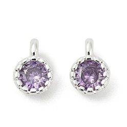 Фиолетовый Кулон из циркония, одиночные каменные прелести, плоско-круглые, стойки покрытие, долговечный, серебряные, фиолетовые, 6.5~7x4.5~5x3 мм, отверстие : 1 мм