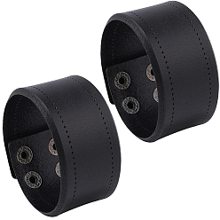 Noir Bracelets en cordon de cuir de vachette à côtés plats, Bracelets à pression en fer pour femmes et hommes, platine, noir, 9-1/8x1-1/2x1/4 pouce (23x3.9x0.75 cm)