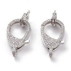 Нержавеющая Сталь Цвет Латунная застежка-клешня с микропейвом из прозрачного кубического циркония, с прыжковых колец, цвет нержавеющей стали, 23x12.5x7.5 мм, Отверстие: 2x2.5 мм, кольцо прыгать: 10x7.5x2 мм, отверстие : 1.2 мм