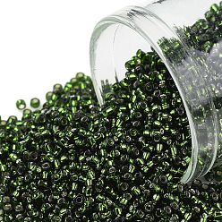 (37) Silver Lined Olivine Тохо 15/0 круглые бусины, японский бисер, (37) оливин с серебряной подкладкой, 1.5 мм, отверстие : 0.7 мм, Около 3000 шт / 10 г