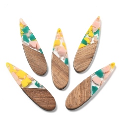 Желтый Подвески из смолы и ореха, taerdrop, желтые, 52.5x13.5x2.5 мм, отверстие : 1.6 мм