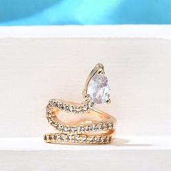 Золотой Серьги-каффы из латуни с прозрачным кубическим цирконием, змея, золотые, 15x12x13 мм