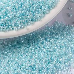 (RR636) SkyBlue Lined Crystal AB MIYUKI Round Rocailles Beads, Japanese Seed Beads, (RR636) SkyBlue Lined Crystal AB, 15/0, 1.5mm, Hole: 0.7mm, about 5555pcs/bottle, 10g/bottle