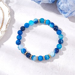 Темно-Голубой Браслеты из натурального полосчатого агата, с горный хрусталь бисером распорных, глубокое синее небо, внутренний диаметр: 2-1/8 дюйм (5.5 см)