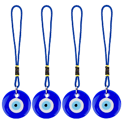 Синий 4 шт. плоские круглые подвески с изображением сглаза ручной работы в виде лэмпворка, нейлоновый шнур для подвесного украшения на зеркало заднего вида автомобиля, синие, 165 мм