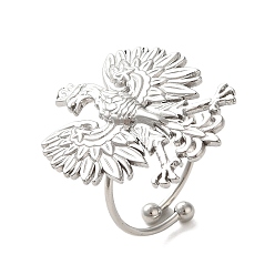 Stainless Steel Color Non-Tarnish 304 Stainless Steel Open Cuff Ring, Eagle, Stainless Steel Color, US Size 7 3/4(17.9mm)