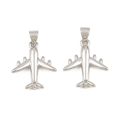 Platinum Brass Pendants, Airplane Charms, Long-Lasting Plated, Lead Free & Cadmium Free, Rack Plating, Platinum, 19x17x3mm, Hole: 4x3.5mm