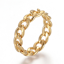 Золотой Унисекс 304 кольца из нержавеющей стали, обуздать цепи, несварные, широкая полоса кольца, золотые, Размер 7, 17 мм, 5.5 мм