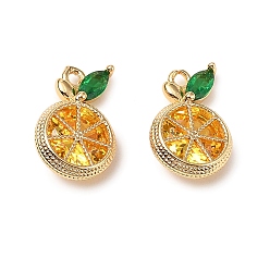 Золотистый Латунные микро проложить кубического циркония прелести, без кадмия, без никеля и без свинца, оранжевые, реальный 18 k позолоченный, золотые, 14x9x5 мм, отверстие : 1.2 мм