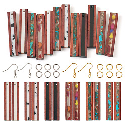 (52) Непрозрачная лаванда Набор для изготовления серег своими руками, включая прямоугольные подвески из смолы и дерева, медные крючки и кольца для сережек, разноцветные, 52 шт / коробка